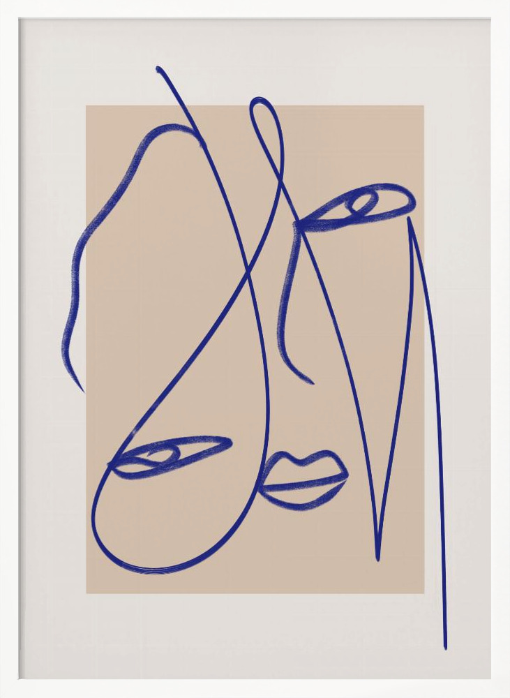 Poster - Abstract Blue Line Art white wood poster frame
