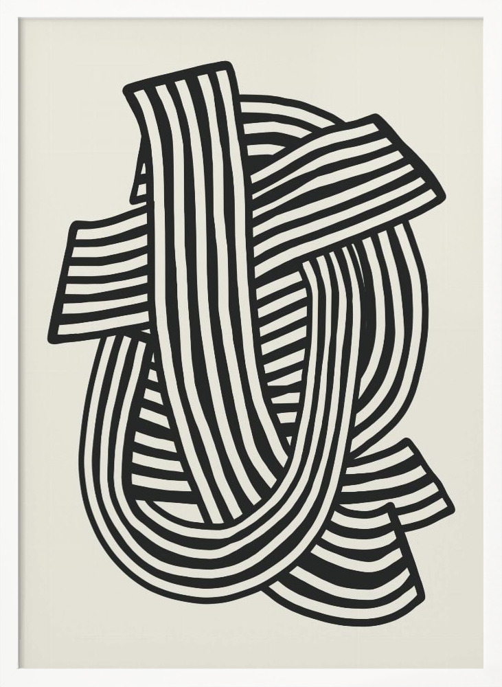 Affiche - Striped Abstract In Black cadre de poster en bois blanc