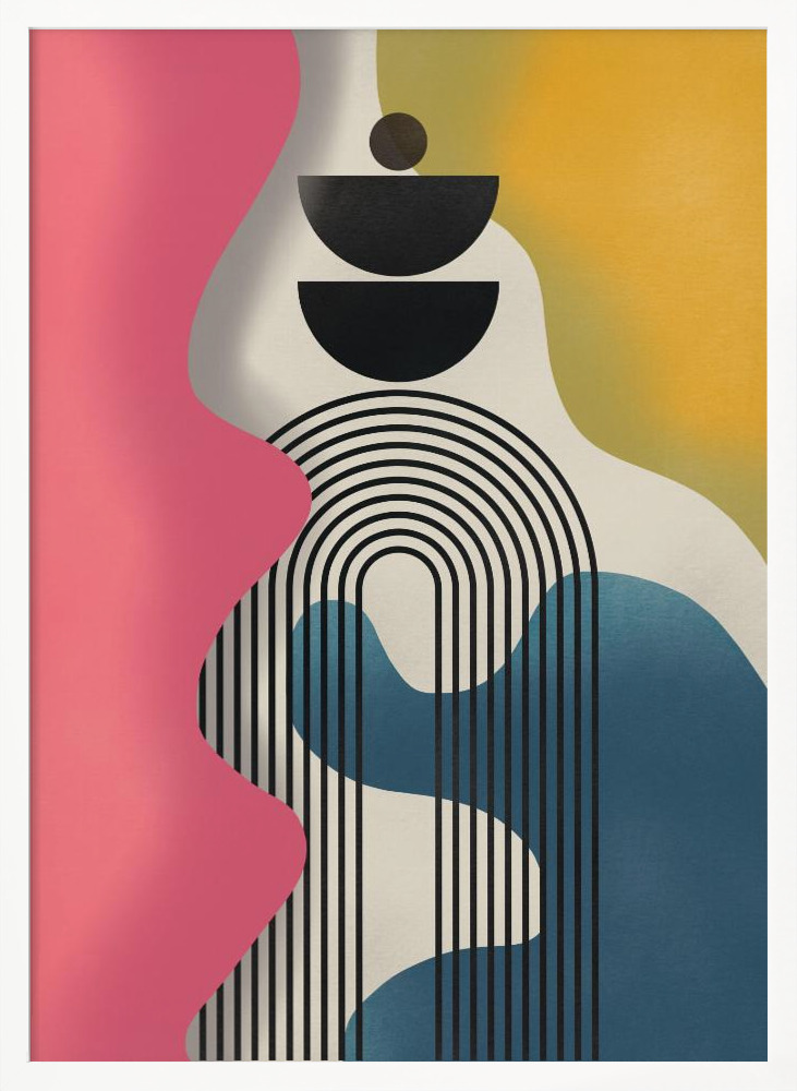 Affiche - Mid Century Geometric Tricolor cadre de poster en bois blanc