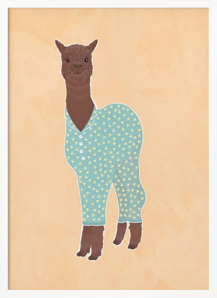 Affiche - Llama In Pjs Banana Orange cadre de poster en bois blanc