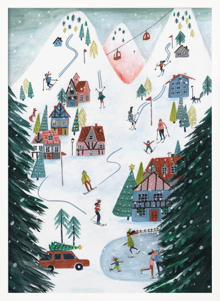 Poster - Nordic Skiing in the mountains at Christmas white wood poster frame