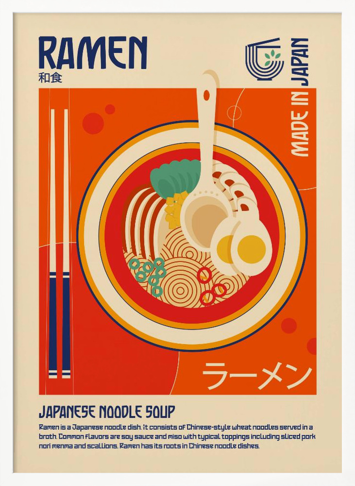 Poster - Ramen Japanese Food Print white wood poster frame