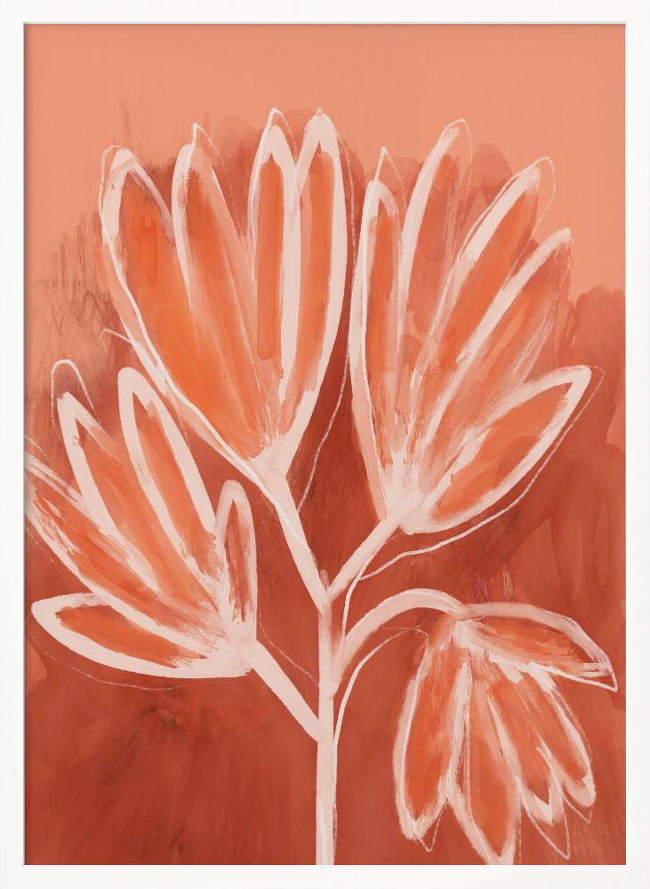 Poster - Peachy Flowers white wood poster frame