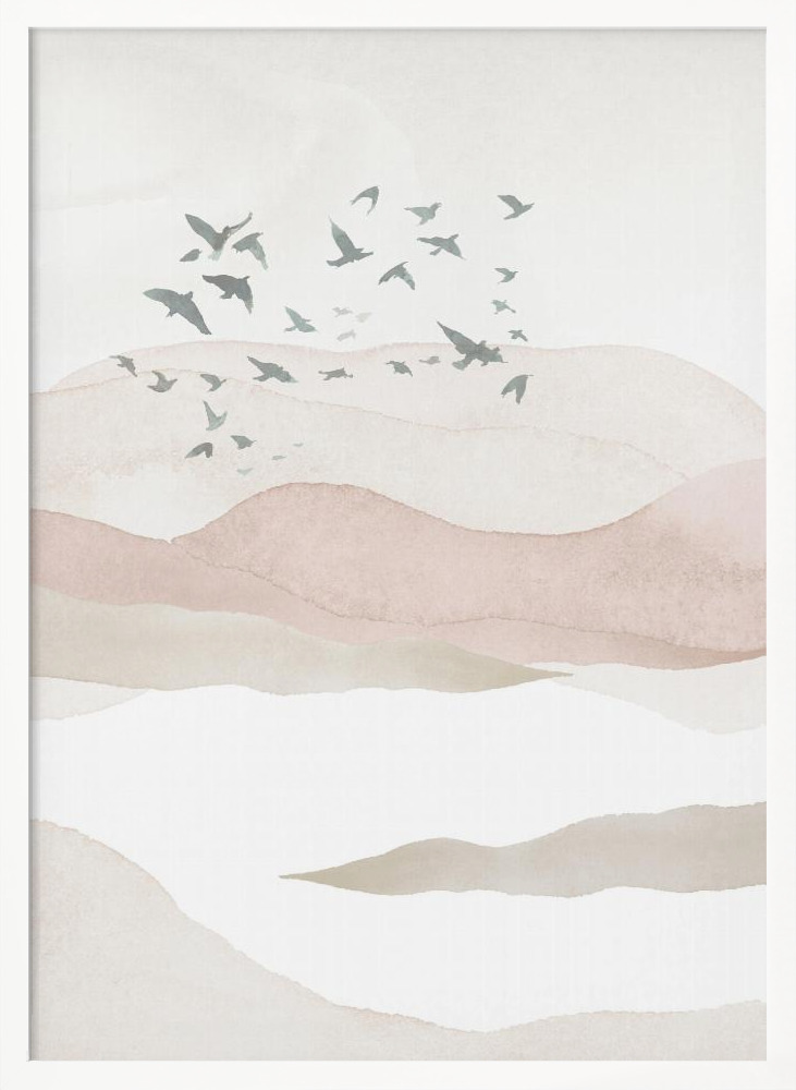 Poster - Mountains in pink-3 white wood poster frame