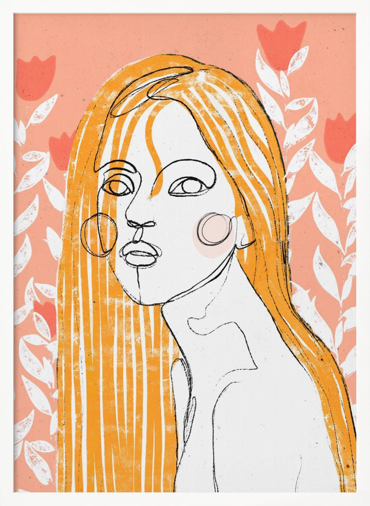 Poster - The Tulip Girl (Peach) white wood poster frame