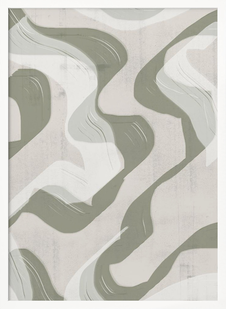 Plakat - Green Waves No.3 ramka na plakat z białego drewna