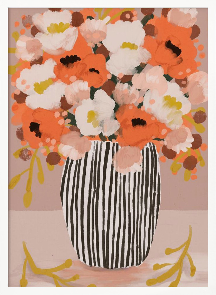Poster - Pastel flowe rimpression no 10 white wood poster frame