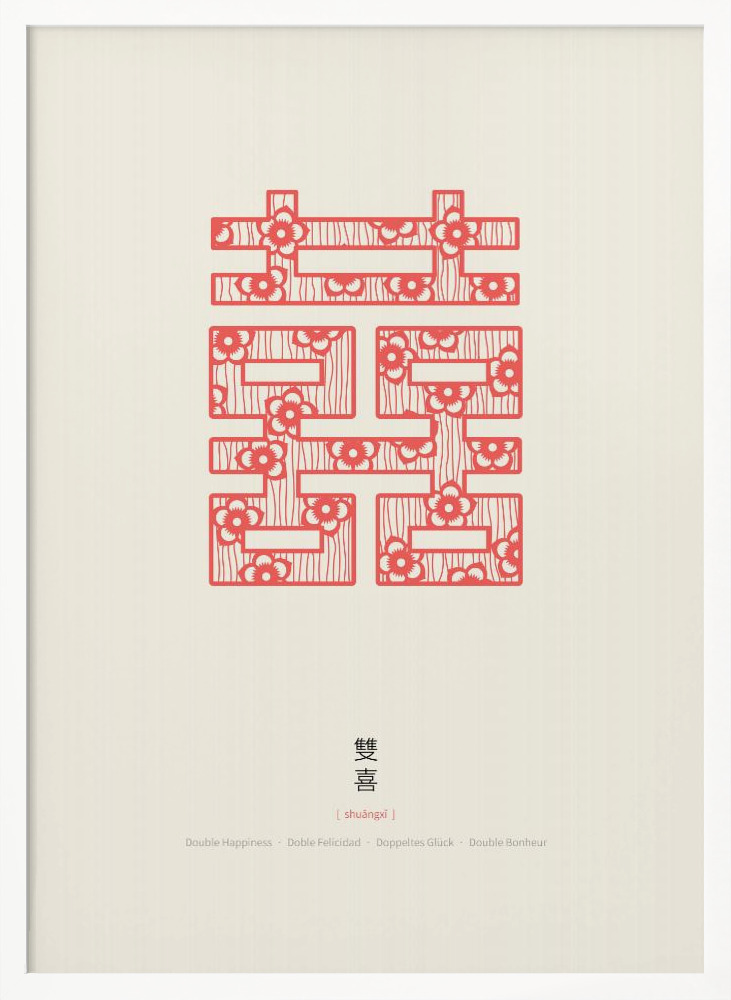 Poster - Shuang Xi | Double Happiness white wood poster frame