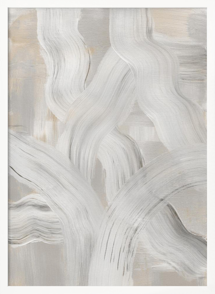 Poster - Abstract Brush Strokes 126 white wood poster frame