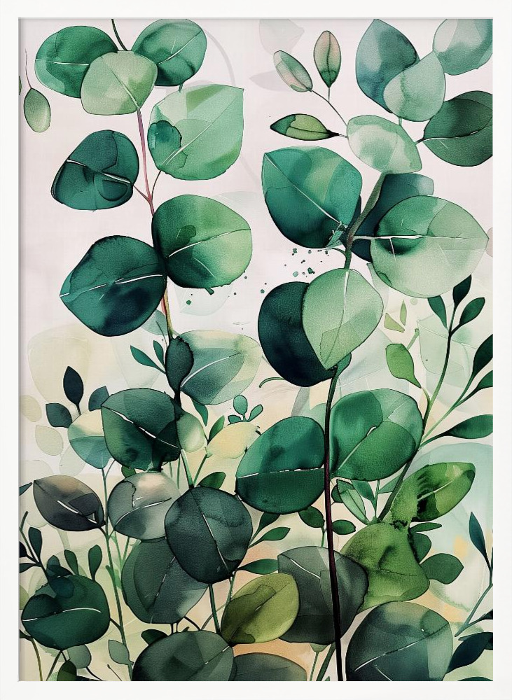 Affiche - Nature Flowers and Leaves Watercolor Art (5) cadre de poster en bois blanc