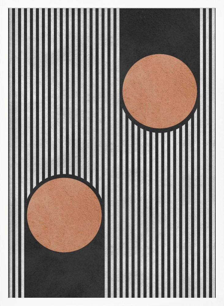 Poster - Circles on black background 2 white wood poster frame