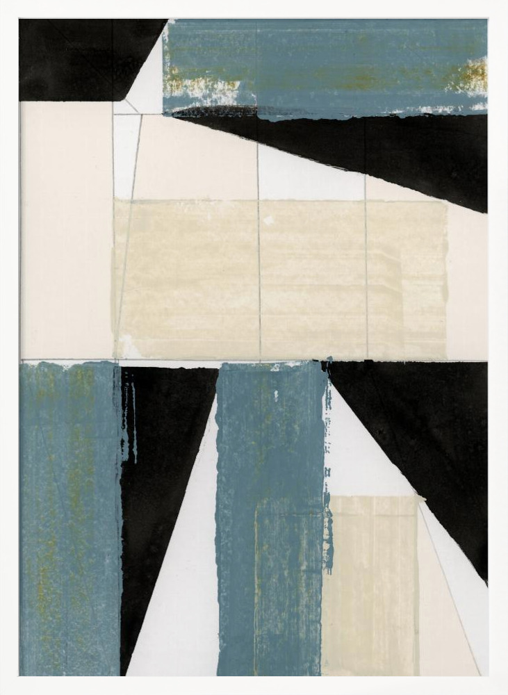 Affiche - Abstract Blue Shapes No2 Print cadre de poster en bois blanc