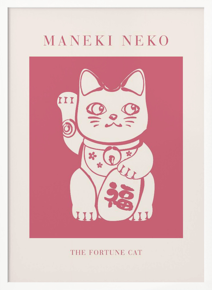 Poster - Maneki-neko Cat Pink white wood poster frame