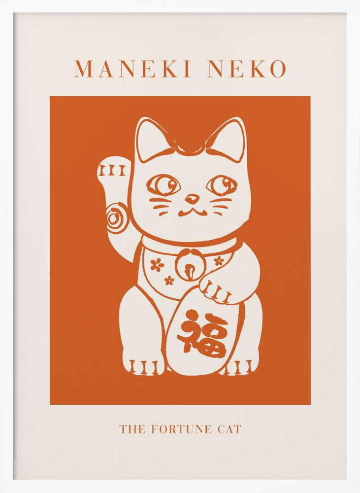 Poster - Maneki-neko Cat Orange white wood poster frame