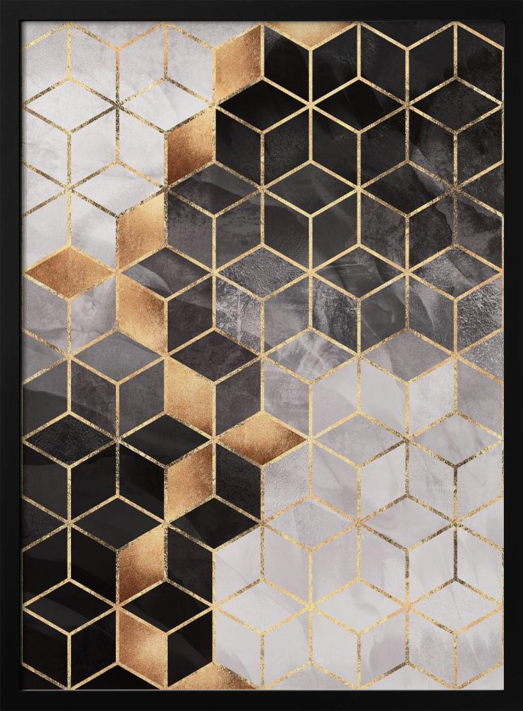 Poster - Smoky Cubes posterframe van donker hout