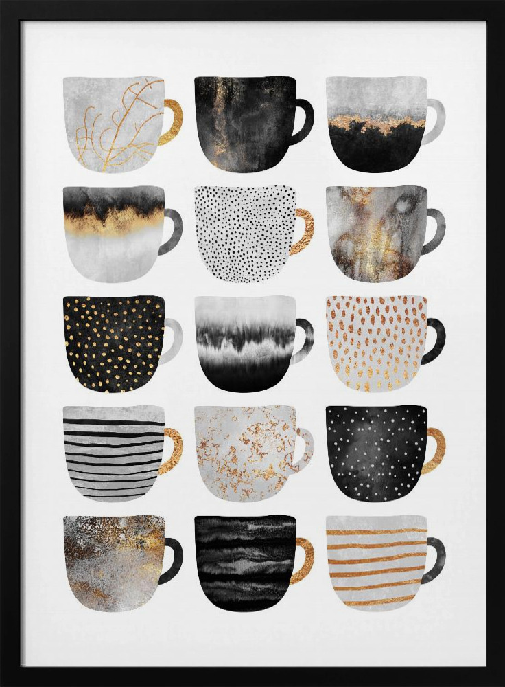 Juliste - Pretty Coffee Cups tumma puu julisteen kehys