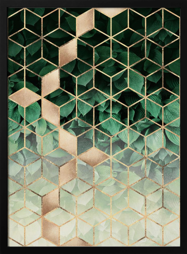 Poster - Leaves And Cubes posterframe van donker hout