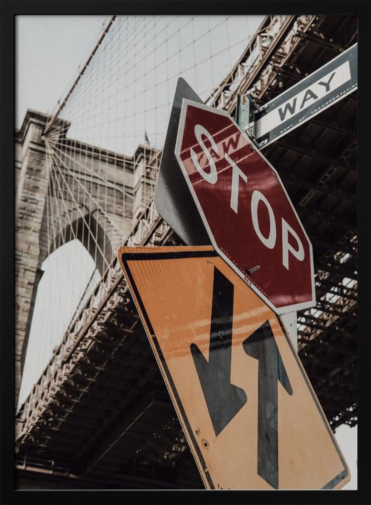 Affiche - Brooklyn Bridge Stop cadre de poster en bois foncé