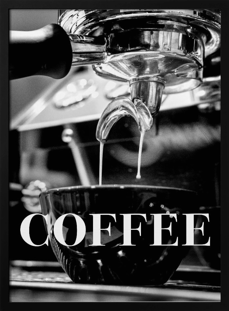 Poster - Coffee Text posterframe van donker hout