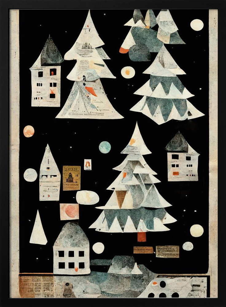Affiche - A Paper Village At Night cadre de poster en bois foncé