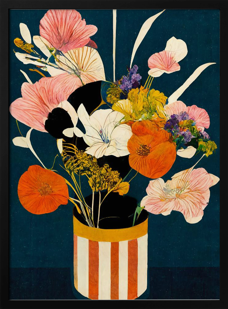Poster - Flowers At Night dark wood poster frame