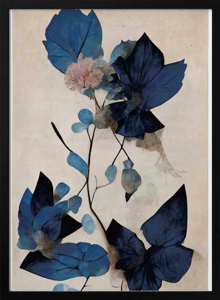 Poster - Blue Dry Flowers dark wood poster frame