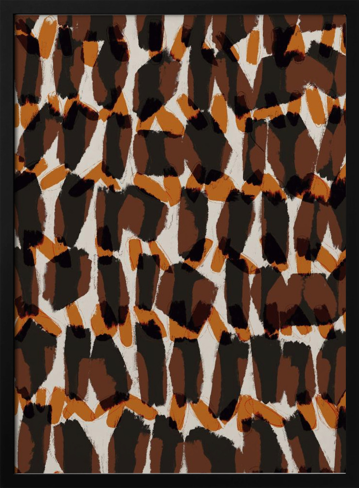 Poster - Brown Orange Brush Strokes dark wood poster frame