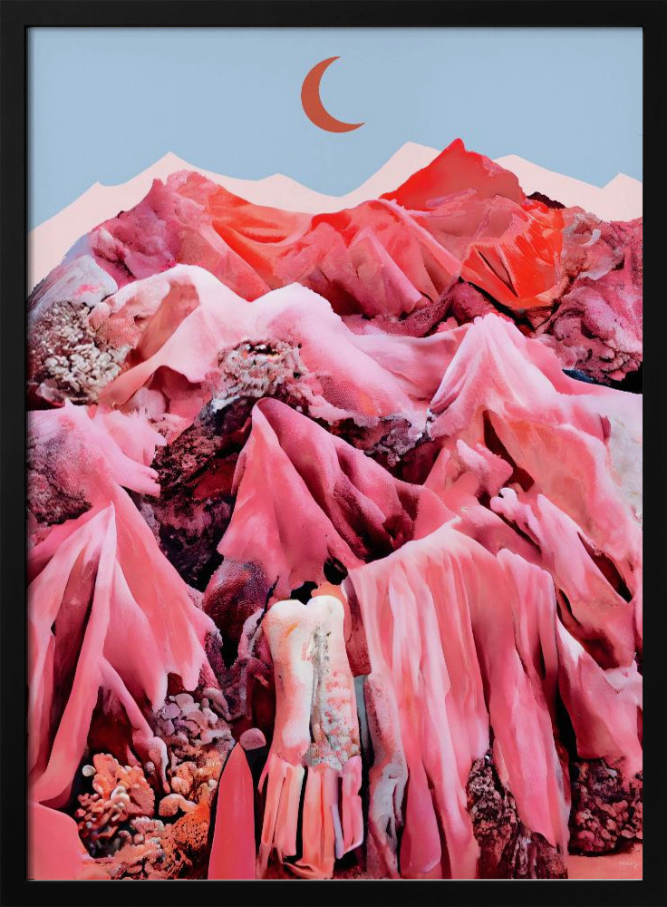 Poster - Textile Mountains posterframe van donker hout