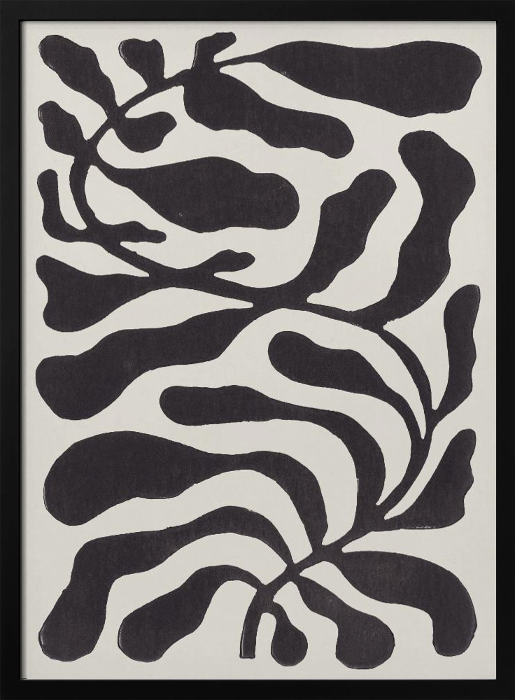 Poster - One Hundred-Leaved Plant #21 / Lino Print dark wood poster frame