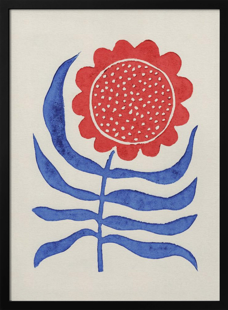 Poster - Red Flower / Lino Print dark wood poster frame