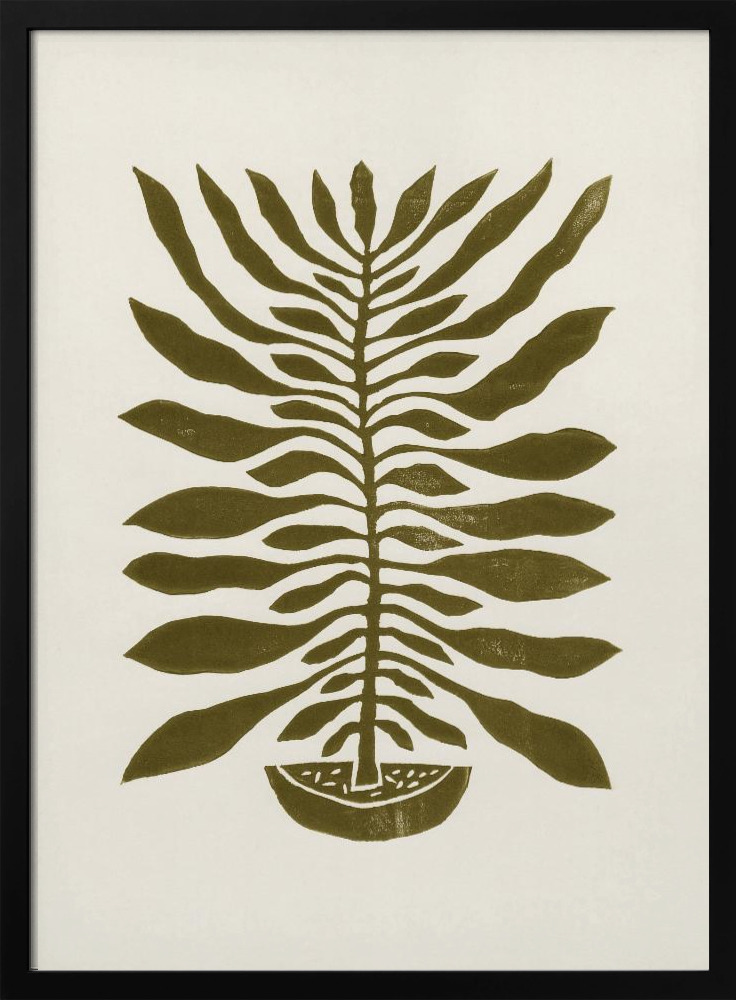 Poster Ne Hundred-Leaved Plant #22 / Lino Print - Affisch posterram i mörkt trä