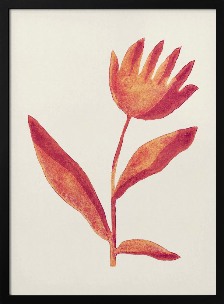 Poster - Linocut Flower / Viva Magenta posterframe van donker hout