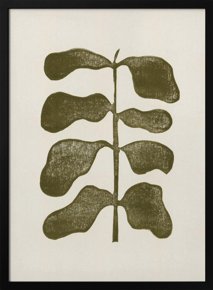 Poster - Linocut Plant dark wood poster frame