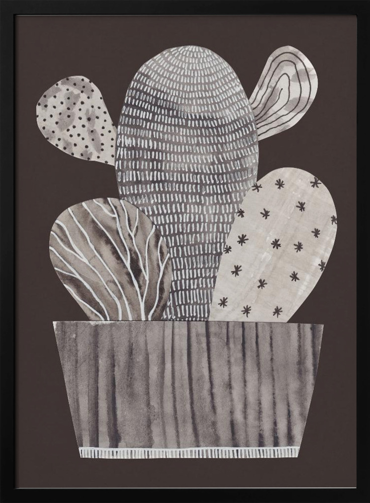 Poster Little cactus - Affisch posterram i mörkt trä