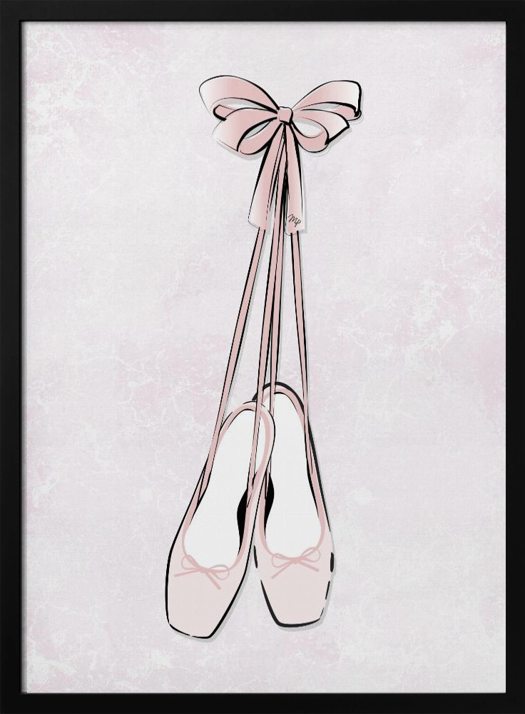 Poster - Pink Ballet Shoes posterframe van donker hout
