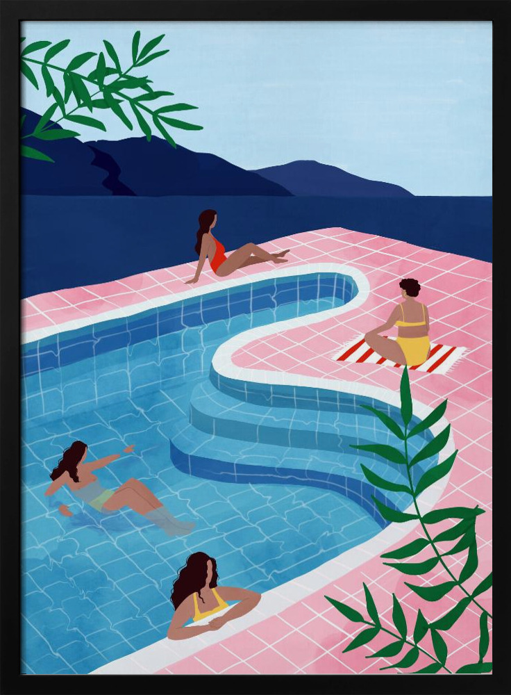 Poster - Pool Ladies dark wood poster frame