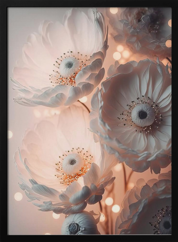 Poster - Glowing Patel Pink Flowers dark wood poster frame