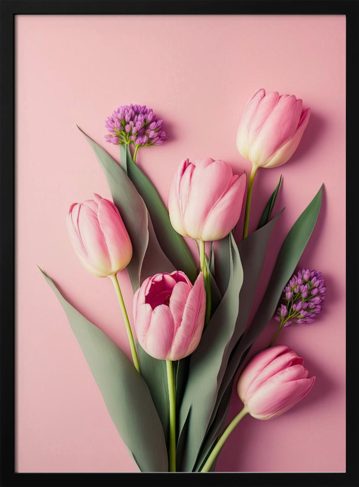 Plakat - Pink Tulips ramka na plakat z ciemnego drewna