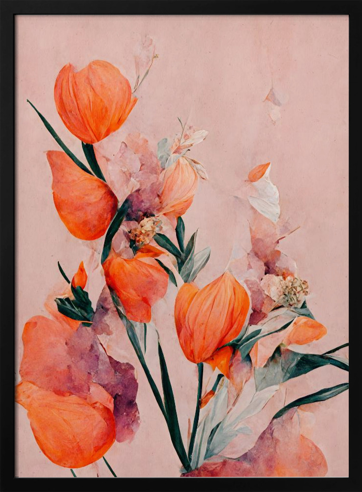 Poster - Orange Tulips dark wood poster frame