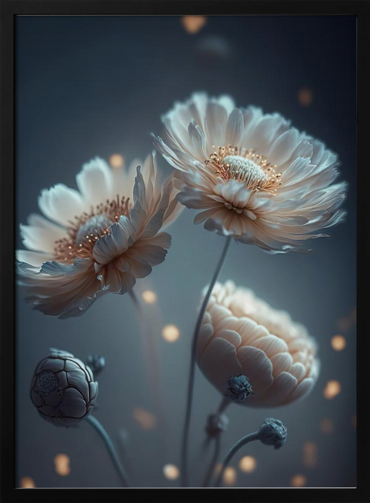 Poster - Flowers At Night dark wood poster frame