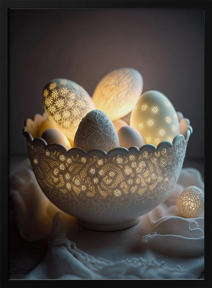 Poster - Glowing Eggs dark wood poster frame
