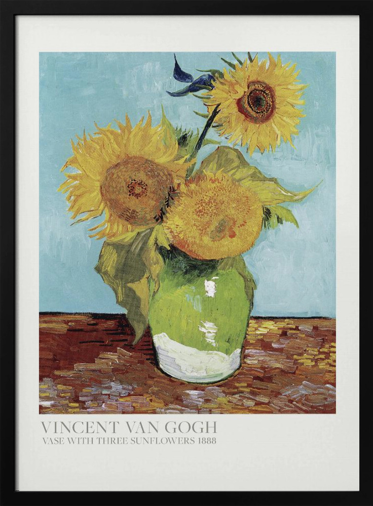 Juliste - Vase With Three Sunflowers tumma puu julisteen kehys