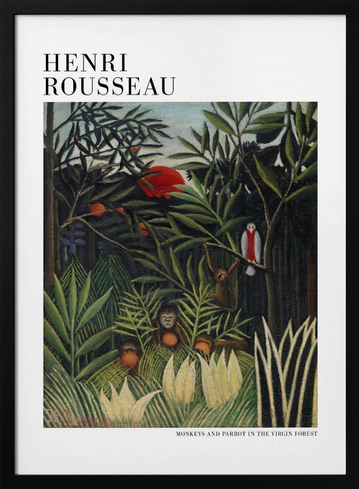 Poster - Monkeys And Parrot In The Virgin Forest dark wood poster frame
