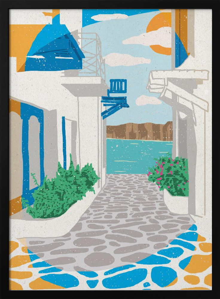 Poster - A Street in Greece dark wood poster frame