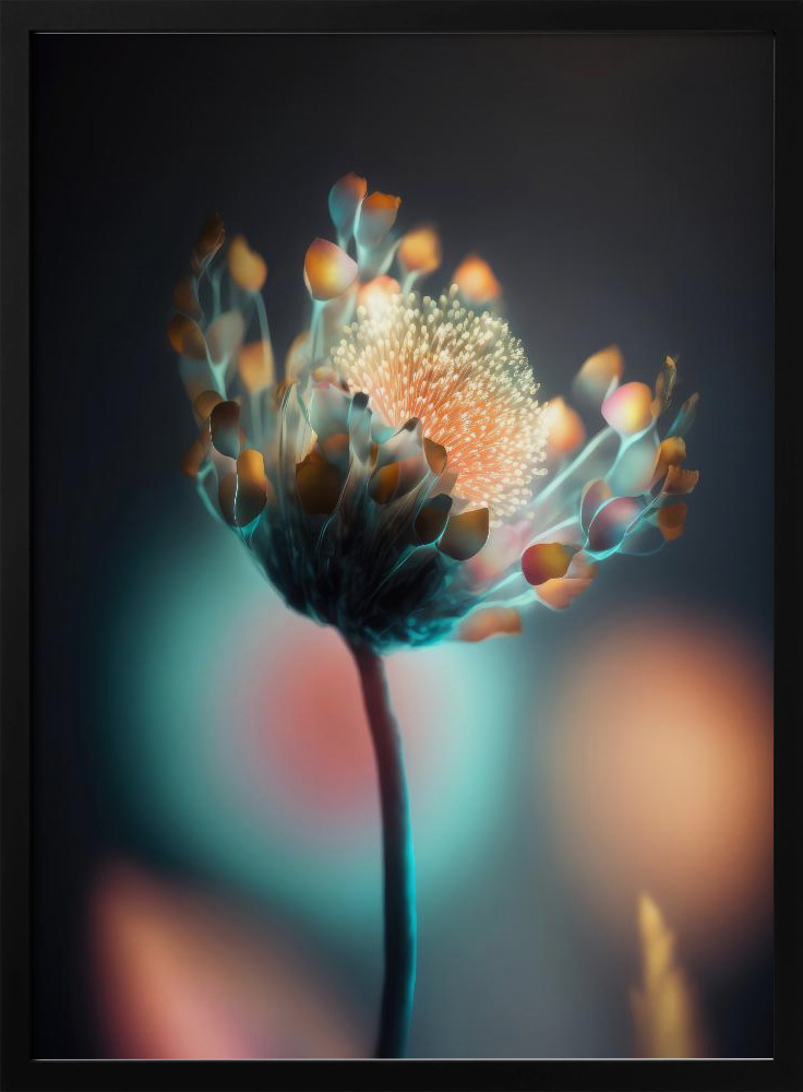 Poster - Colorful Glowing Flower dark wood poster frame