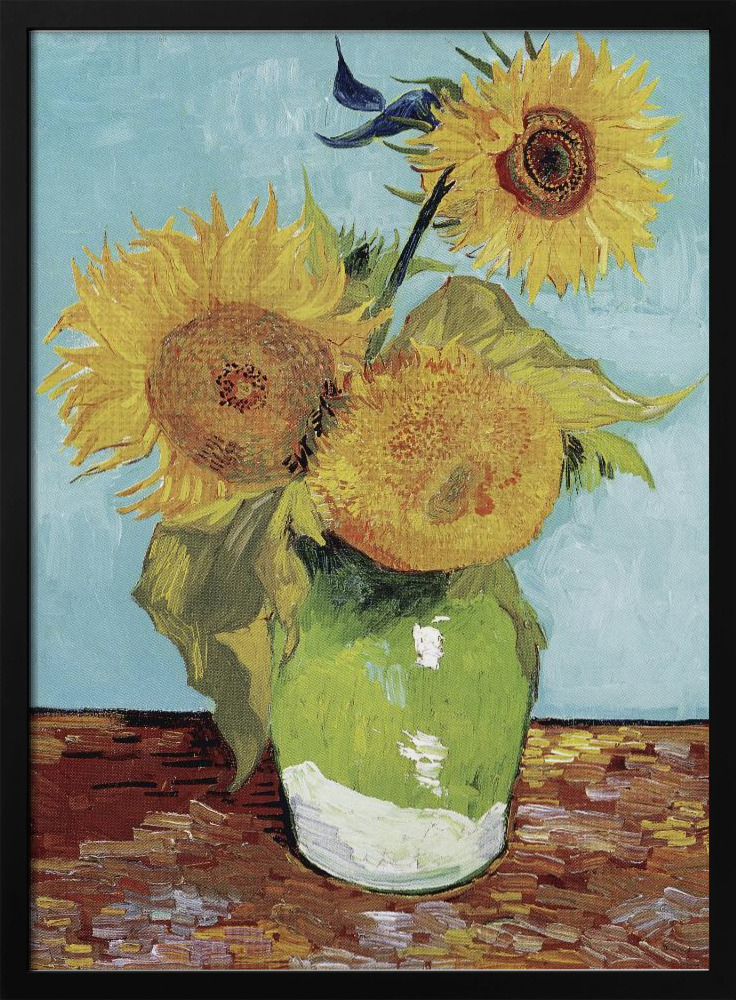 Poster - Vase With Three Sunflowers dark wood poster frame