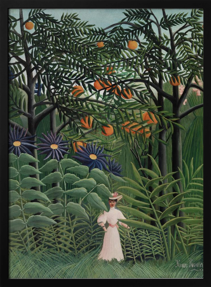 Póster - Femme Se Promenant Dans Une Foret Exotique dark wood poster frame