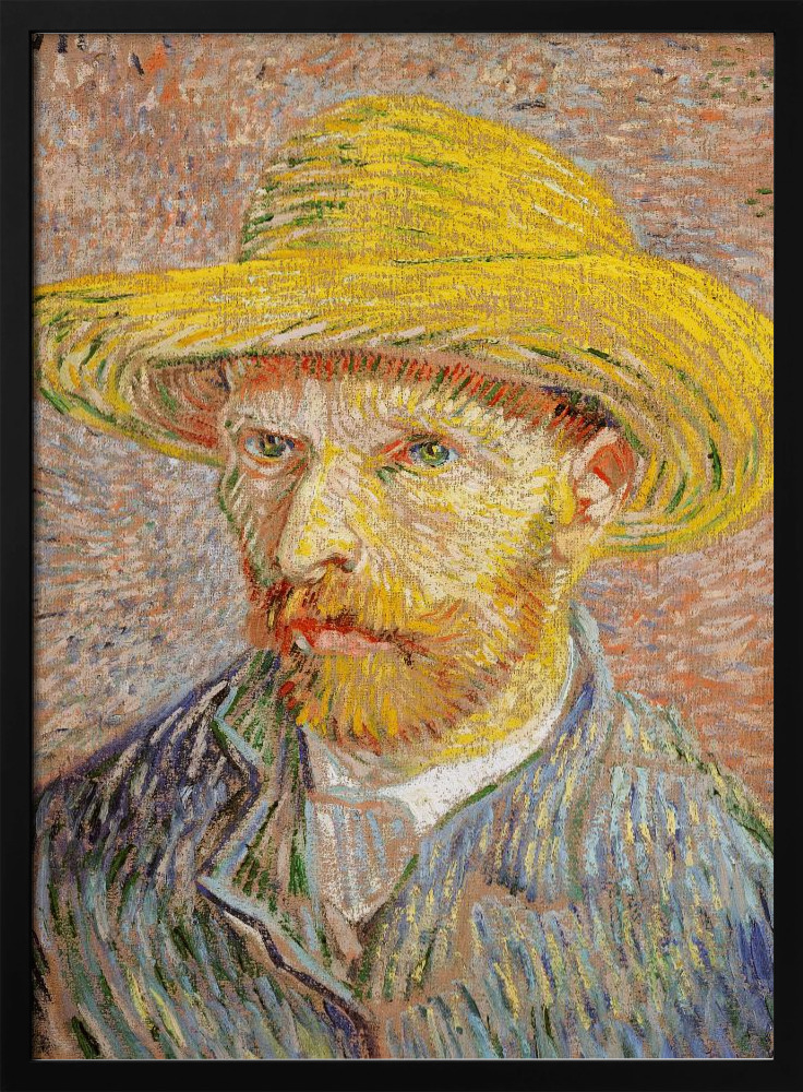 Juliste - Self Portrait With Straw Hat tumma puu julisteen kehys