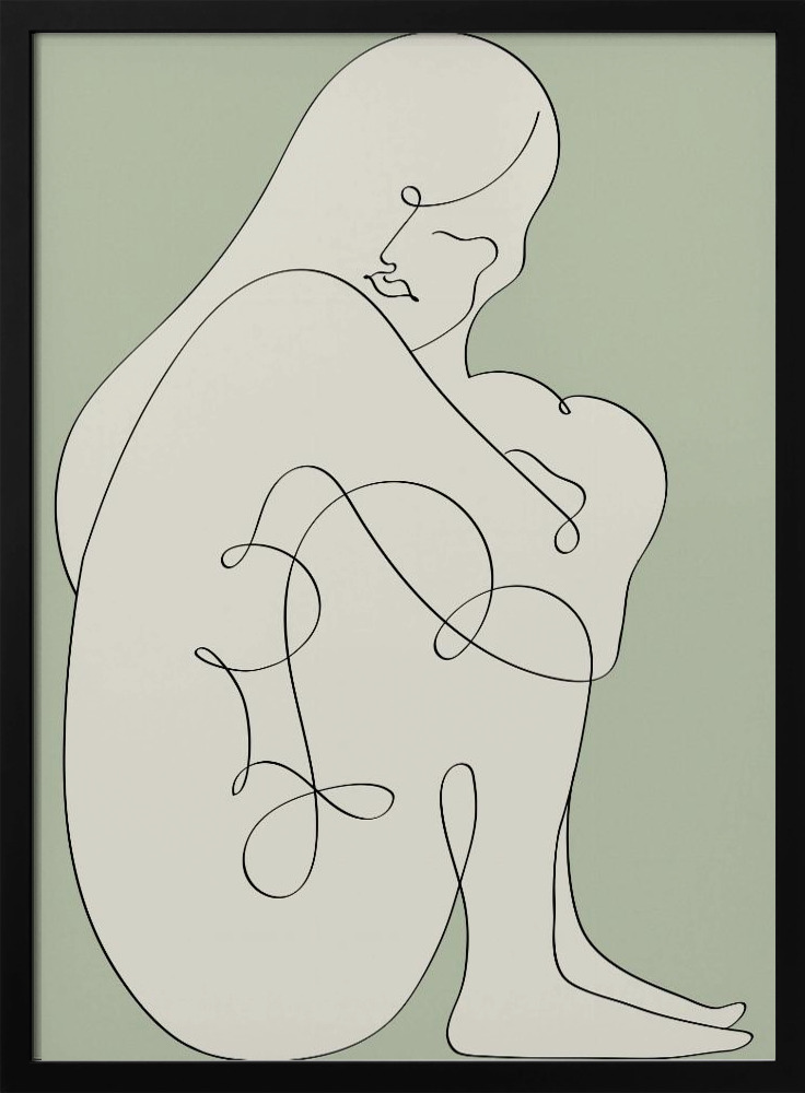 Juliste - Sitting Woman Green tumma puu julisteen kehys