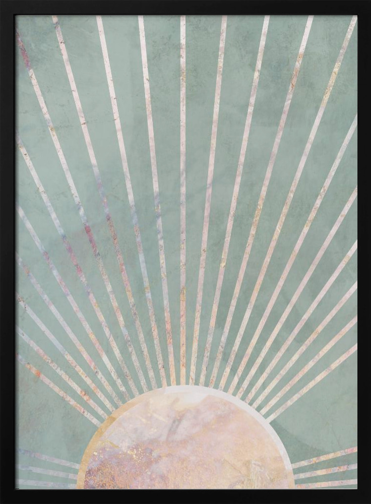 Plakat - Sage Green Boho Sun ramka na plakat z ciemnego drewna